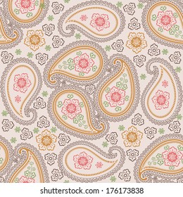 Turkish cucumbers. Seamless ornament for fabrics,Wallpaper,background.Vector illustration.The pastel colours.Retro style.