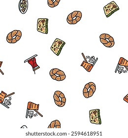 turkish cuisine food meal vector seamless pattern thin line illustration