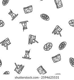 turkish cuisine food meal vector seamless pattern thin line illustration