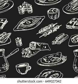 Turkish cuisine seamless pattern.Vector isolated Illustration on white background for menus, recipes and packages product