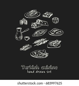 Turkish cuisine.Vector isolated Illustration on white background for menus, recipes and packages product