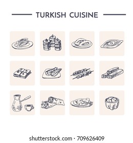 Turkish cuisine.Vector isolated Illustration on white background for menus, recipes and packages product