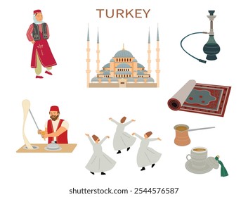 Turkish culture and landmark illustration.