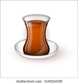Turkish cup with tea on a saucer