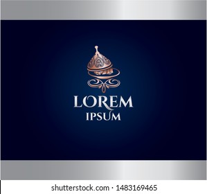 Turkish Delight, Locum, Traditional Sweets On Decorated Copper Plate With Cap Isolated On White Background. Vector Logo Template.