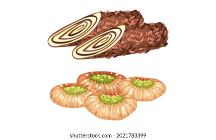 Turkish Delight or Lokum as Arabic Sweet and Sugary Dessert Vector Set