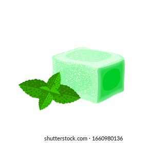 Turkish delight, lokum. Traditional oriental sweet candy with mint. Vector illustration cartoon icon isolated on white.