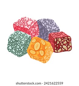 Turkish delight lokum vector illustration. Traditional Middle Eastern dessert.