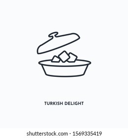 turkish delight outline icon. Simple linear element illustration. Isolated line turkish delight icon on white background. Thin stroke sign can be used for web, mobile and UI.