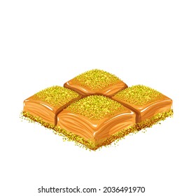 Turkish desserts pistachio baklava vector illustration.