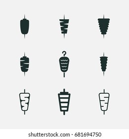 Turkish doner kebab icons set vector