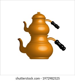 Turkish double teapot. Turkish traditional teapot with double teapots isolated on white background. 3D