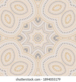 Vector de mosaico étnico turco sin fisuras. Diseño de impresión textil. Ornamento chino ornado. Decoración de cerámica. Textura de elementos de simetría de estrella.