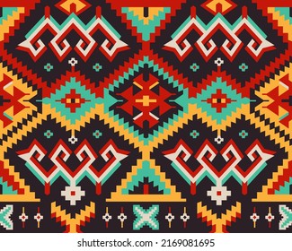 Turkish Ethnic Pattern. Seamless Tribal Dark Background for Textile Design