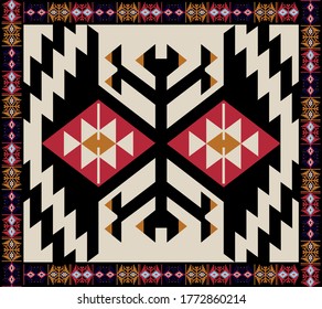 Turkish Ethnic Traditional Throw Rug Design Pattern And Anatolian Textile Design Background 