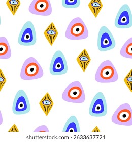 Turkish evil eye seamless pattern. Greek magic astrology design. Vector background