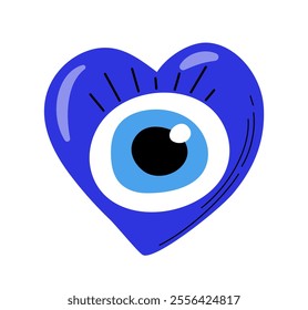 Turkish evil eye. Traditional turkish amulet with blue eye. Graphic element for website. Paranormal and magical tattoo sketch. Flat vector illustration isolated on white background