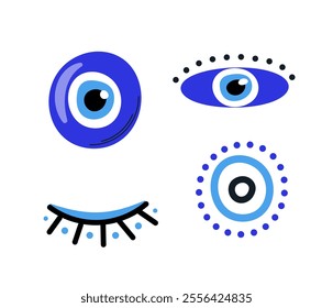 Turkish evil eye. Traditional turkish amulet with blue eye. Protection from evil spirits. Mysticism and esotericism, religion and occultism. Flat vector illustration isolated on white background