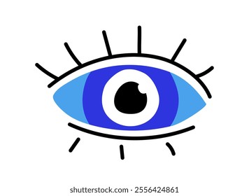 Turkish evil eye. Traditional turkish amulet with blue eye. Protection from evil spirits. Paranormal and magical tattoo sketch. Flat vector illustration isolated on white background