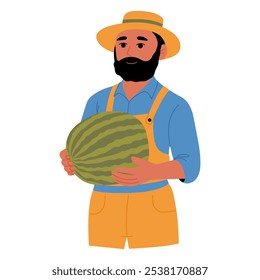 Turkish Farmer holding big watermelon. Farming and agriculture