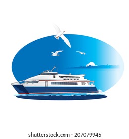 Turkish Fast Ferry crossing the Bosphorus, Istanbul. Vector illustration