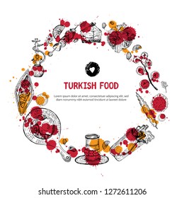 Turkish fast food illustration in sketch hand drawn style can be used for menu