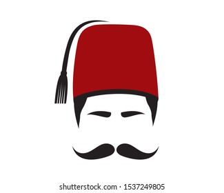 Turkish Fez Hat with Moustache Illustration