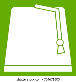 Turkish fez icon white isolated on green background. Vector illustration