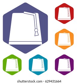 Turkish fez icons set hexagon isolated vector illustration