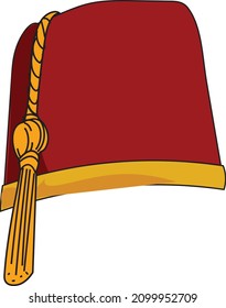 Türkische Feder, ein Herrenhut, der die Form eines gekrönten Kegels mit roter Farbe hat, und auf seinem oberen Teil befindet sich eine goldene Tassel. Die Feder ist ein traditioneller Levantinhut. Dieser Hut wurde im Maghr getragen