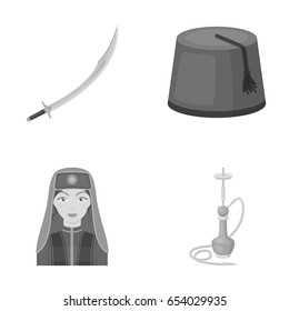 Turkish fez, yatogan, turkish, hookah.Turkey set collection icons in monochrome style vector symbol stock illustration web.