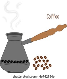 Turkish fishborn coffee pot prepared with beans