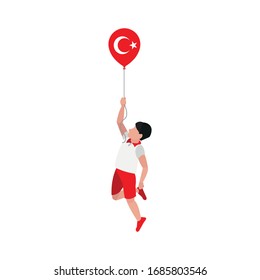 Turkish Flag Balloon And Boy Child