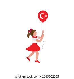 Turkish flag balloon and girl child
