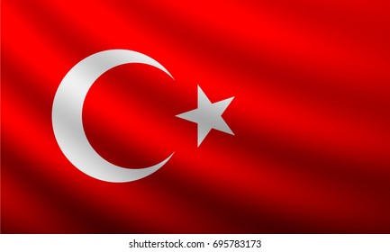 Turkish flag blowing and waving in the wind. Background texture. vector illustration.