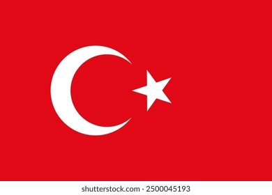 Turkish flag consisting of a crescent moon and a white star on a red background, vector drawing