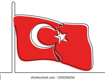 Turkish flag. Continuous black line.