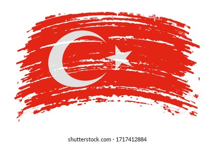 Turkish flag in grunge brush stroke, vector image