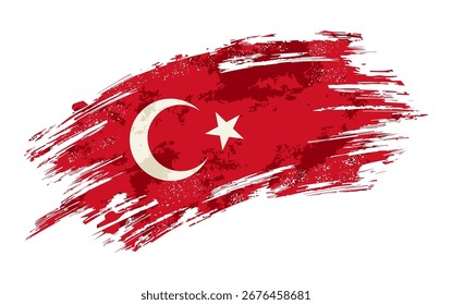 Turkish flag grunge brushstroke texture background. Vector illustration.