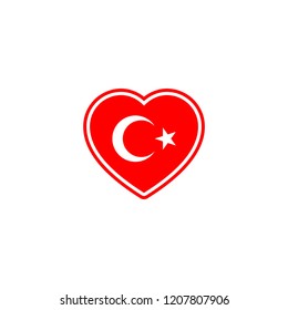 Turkish Flag with heart and crescent and star