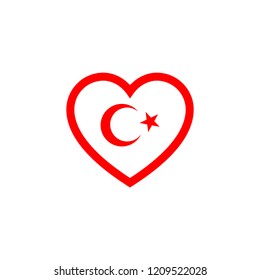 Turkish flag with in heart shape with crescent and star