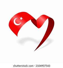 Turkish flag heart shaped ribbon. Vector illustration.