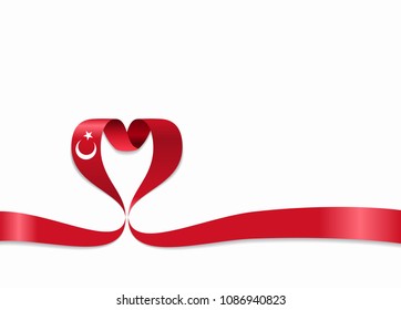 Turkish flag heart-shaped wavy ribbon. Vector illustration.