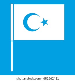 Turkish flag icon white isolated on blue background vector illustration