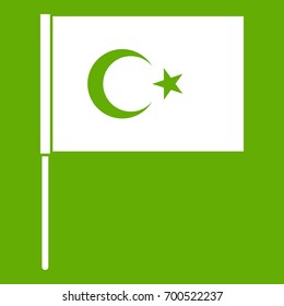 Turkish flag icon white isolated on green background. Vector illustration