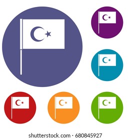 Turkish flag icons set in flat circle red, blue and green color for web