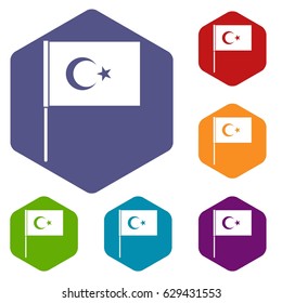 Turkish flag icons set hexagon isolated vector illustration