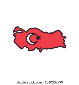 Turkish flag in map shaped line and fill style icon design, Turkey culture travel and asia theme Vector illustration