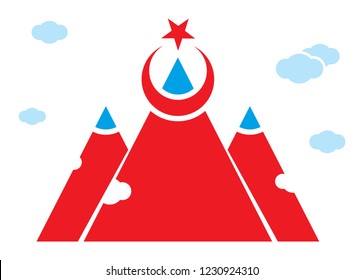turkish flag and mountain illustration white background