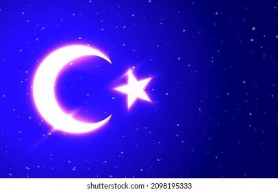 Turkish flag neon special collection. Download the unique super bright neon moon and stars vector. Light burst. Design element linear neon icon. A great advertising poster every night.